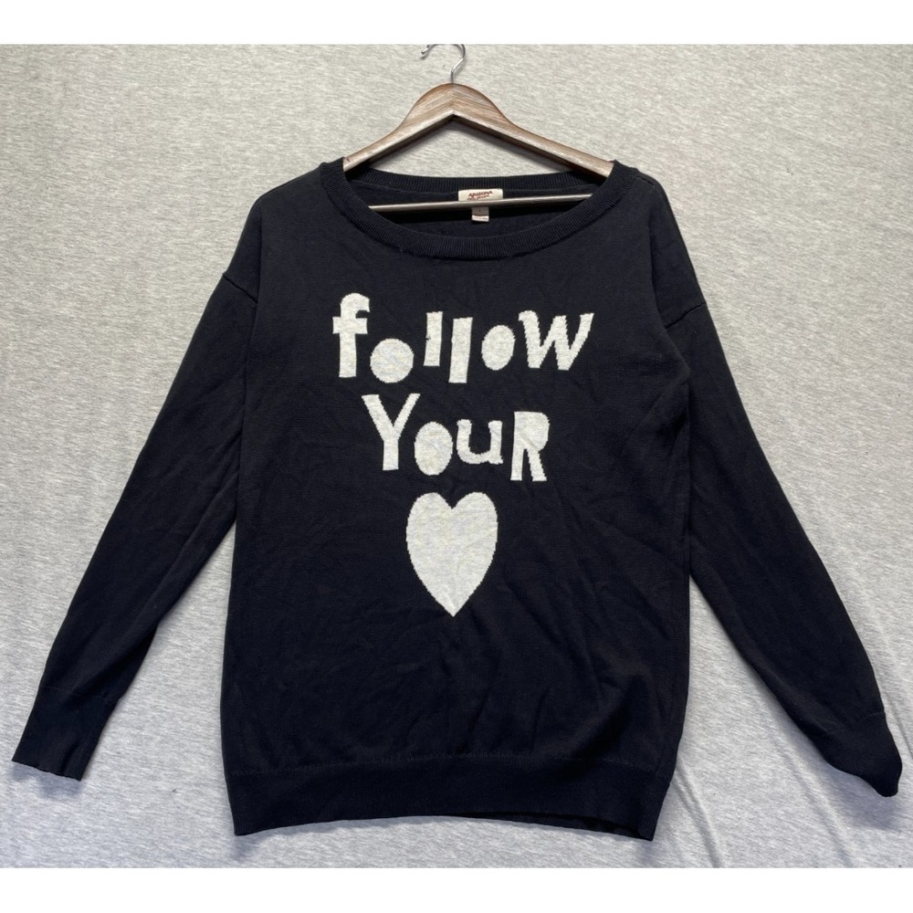 Arizona Jean Co Sweater Women Large Black Graphic Print Follow Your Heart Cotton